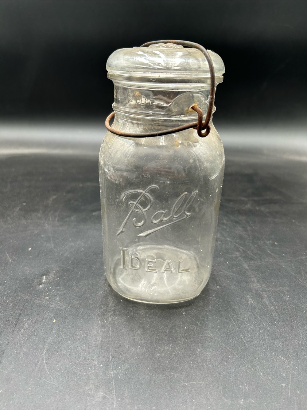 Ball Ideal Clear Glass Canning Jar with Closure needs clean up